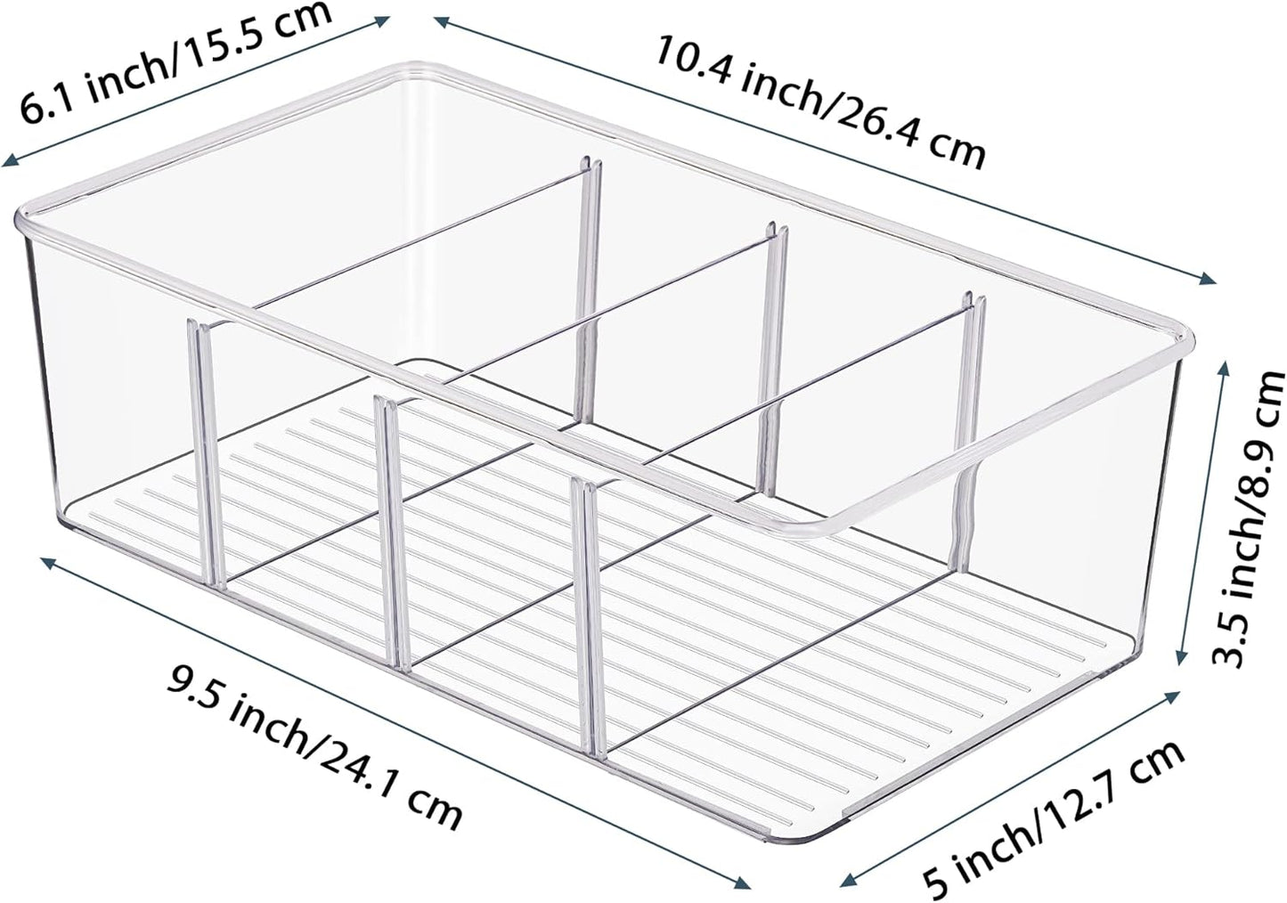 Vtopmart 4 Pack Food Storage Organizer Bins, Clear Plastic Bins for Pantry, Kitchen, Fridge, Cabinet Organization and Storage, 4 Compartment Holder Packets, Snacks, Pouches, Spice Packets