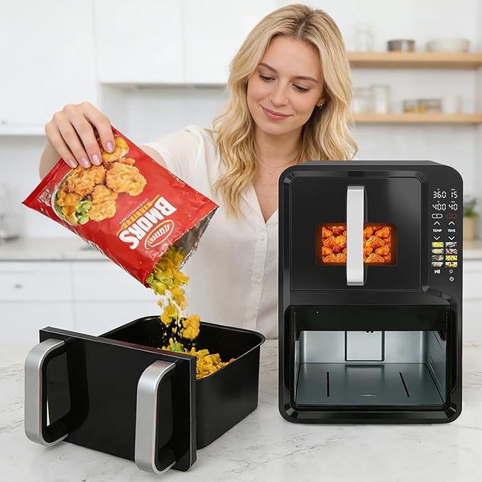 12QT Dual Basket Air Fryer, Vertical Double Stack XL 2-Basket, Feeds Up to 10 People, 8-in-1 Presets with Digital Touchscreen to Free DIY, Compact Design, Easy to Clean, Black
