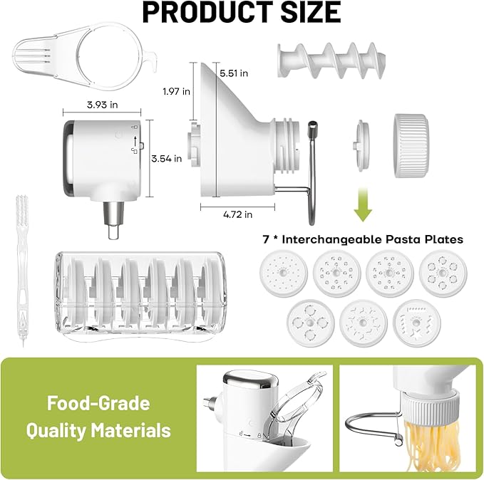 GVODE Gourmet Pasta Press Attachment for KitchenAid Stand Mixer, Pasta Maker KitchenAid Attachment with 7 Interchangeable Pasta Plates