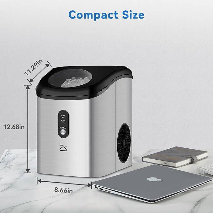 Nugget Ice Maker Countertop with Soft Chewable Ice, Portable Ice Maker with Self-Cleaning, 33Lbs/24Hrs, One-Key Operation, Compact Ice Maker with Ice Scoop/Basket for Home/Kitchen/Office/Bar