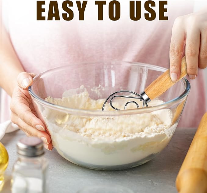 TEEVEA Danish Dough Whisk for Sourdough, Wood Handle & Stainless Steel