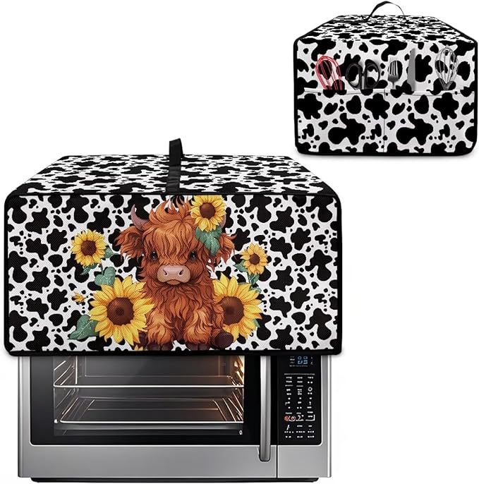 Countertop Convection Oven Cover Dust Protection Air Fryer Toaster Oven Covers for Home Kitchen Decorations 16.5 x 20.5 x 10 inches, M, Sunflower Highland Cow Print