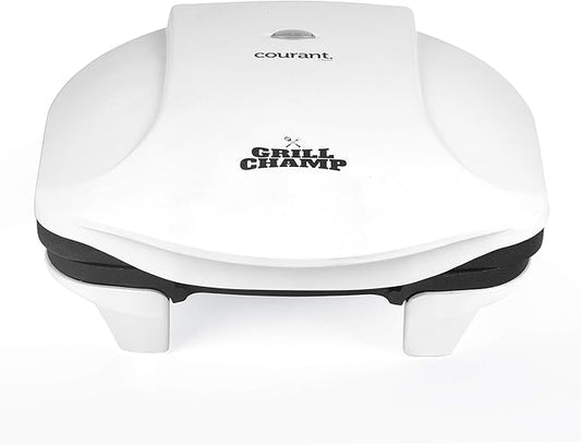 Courant 2-Serving Classic Plate Electric Indoor Grill and Panini Press, Contact Grill Champ, White