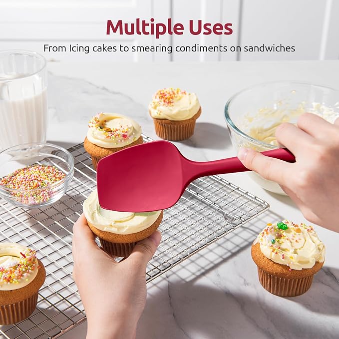 U-Taste Silicone Spoon Spatula Set, 600ºF High Heat Resistant Food Grade Flexible Rubber Scraper, Integrated Cooking Mixing Baking Kitchen Utensils Set of 3 for Nonstick Cookware (Red)
