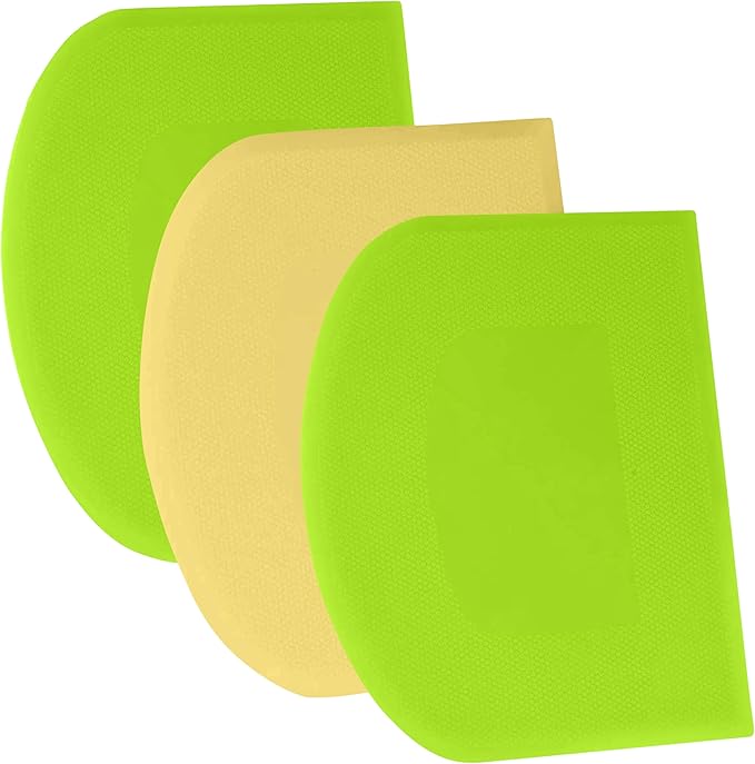 SURDOCA Dough Scraper Bench Scraper - 3P 11.8x7.3" Plastic Flexible Bowl Scraper, Sharp Edge & Angles Cake Scraper. Non-Slip Bakeware Decorating Tools Sculpting & Modeling Tools - Green+Yellow+Green