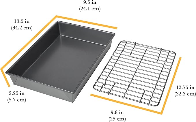 Chicago Metallic Pro Non-Stick Roast and Broil Baking Pan with Rack, 13-Inch-by-9-Inch, Dark Gray