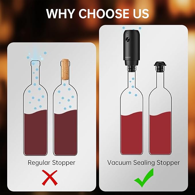 Rechargeable Electric Vacuum Wine Sealer Pump, One-Touch Automatic Air Remover, Cordless Type-C Charging Preservation Tool with Reusable Stopper for Home Bar Kitchen Party