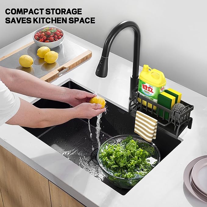 Sponge Holder for Kitchen Sink,Kitchen Sink Organizer caddy with Auto Drain Tray（Plastic）
