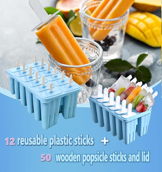 6 pcs Popsicles Molds with Brush and 6 pcs Popsicle Ice Cream Molds with 50 Sticks