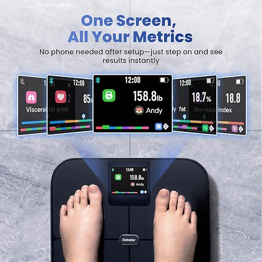 Smart Scale with Large Color Display, Digital Bathroom Scale for Body Weight BMI Muscle Mass, 25 Composition, Body Fat Scale with Heart Rate, 11.8" Large Platform, 400 lbs (Black)