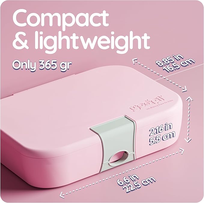 YOOPI Lunch Boxes for Kids–Toddler Bento Box with 4 Leakproof Compartment Food Bentobox Container,Lunch Box for School with Lunchbox Containers, Lightweight Sandwich Box & Snack Box (Light Pink)