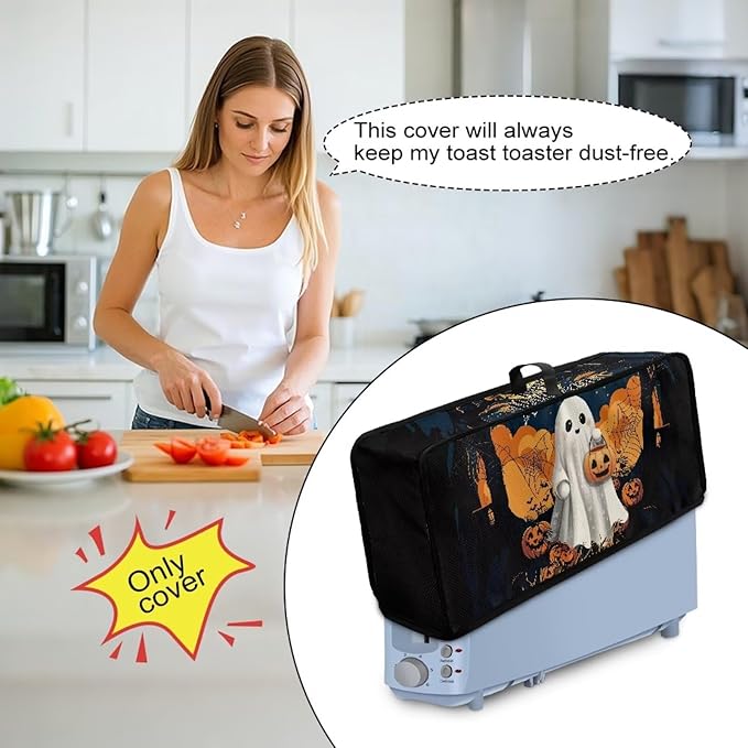 Halloween Ghost Toaster Cover 2 Slice Water-Resistant Folding 2 Slice Slim Toaster Cover, Heat-Resistant Dustproof Protective Covers for Small Appliance