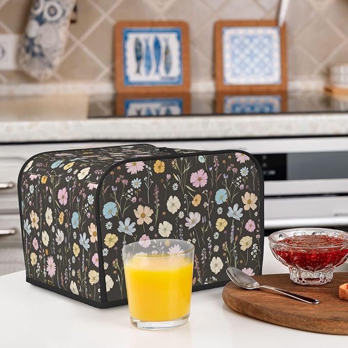 Toaster Cover 4 Slice Vintage Flower Botanical Leaf Kitchen Small Appliance Covers with Pockets Dust and Fingerprint Protection