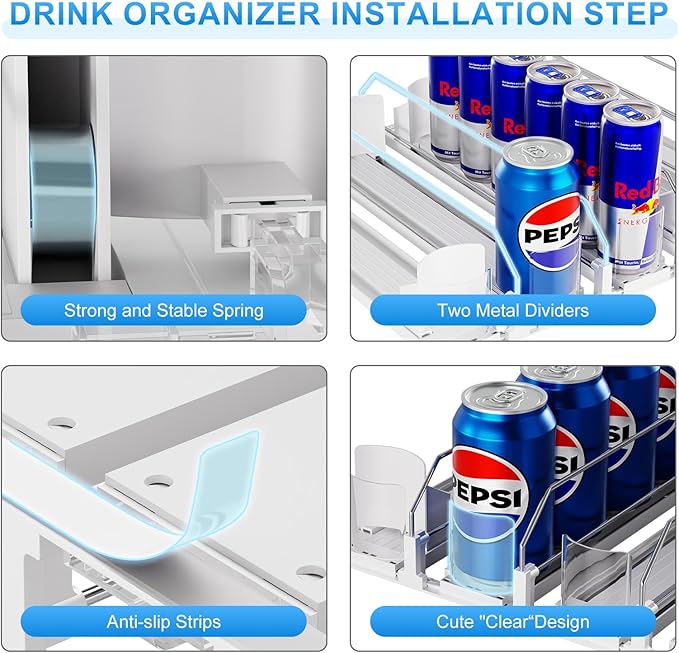 Dayacoco Drink Organizer,Soda Drink Dispenser For Fridge,Fridge Can Drink Organizer,12oz 16oz 20oz-Soda Automatic Dispenser For Fridge And Adjustable Width-Holds Up To 30 Cans,6 Rows