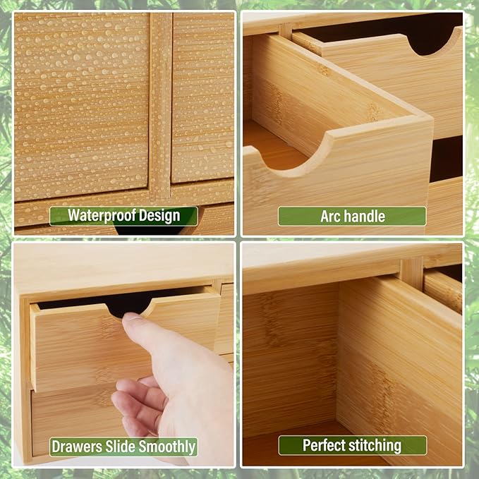 Charmewooden Bamboo Desk Organizer With Drawers Countertop Drawers Counter Storage Box Corner Desk Organizer for Home Office No Assembly Required (3 Drawers)