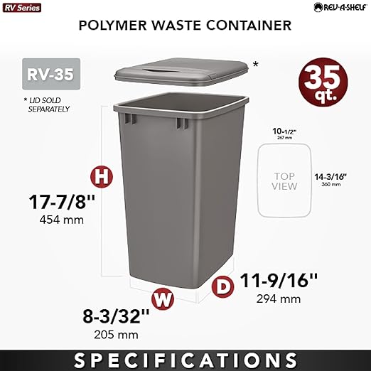 Rev-A-Shelf 35 qt. Silver Polymer Replacement Waste Container Pullouts