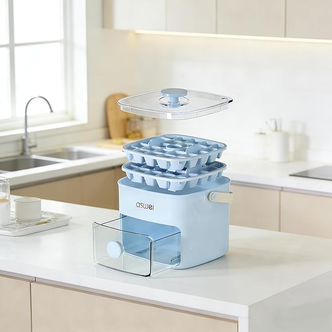 Ice Cube Tray with Lid and Bin+ Mini Ice Cube Trays with Lids
