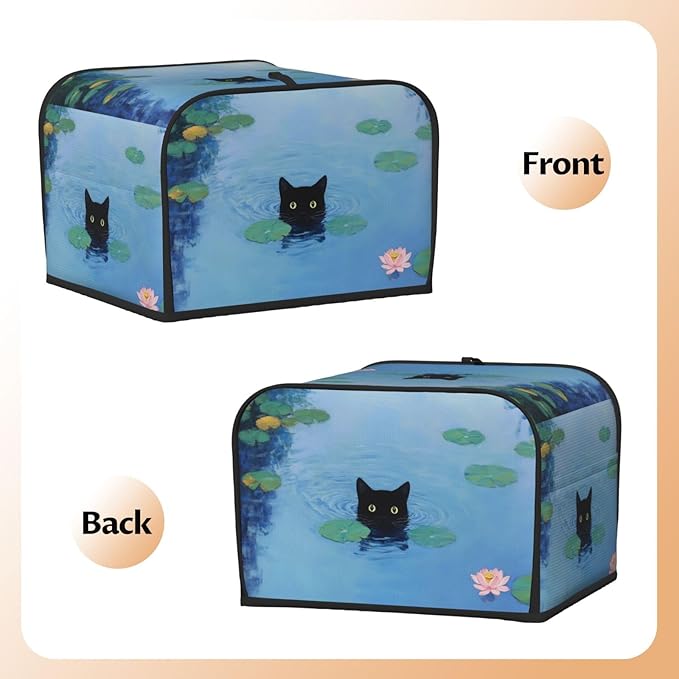 Black Cat Swimming Covers for Toasters 4 Slice,Cute Funny Bread Machine Cover with Handle,Washable Stain Resistant Kitchen Small Appliance Cover Dining Decor