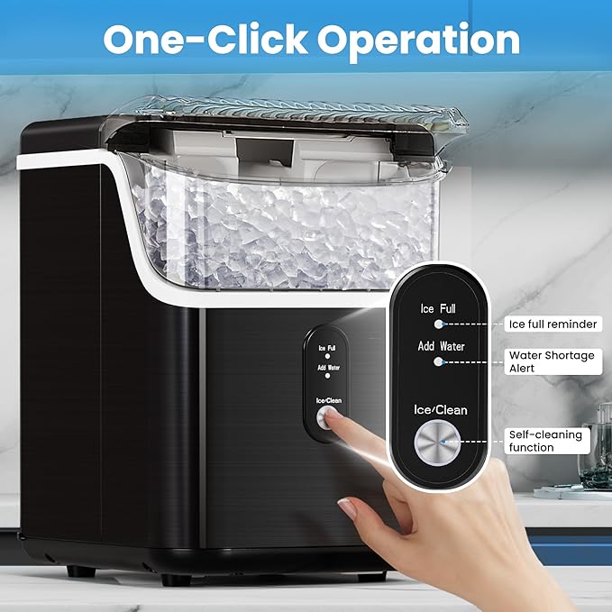 Electactic Countertop Nugget Ice Maker Pro - 34lbs/24H, Self-Cleaning Pellet Ice Machine with Soft Chewable Ice, One-Touch Operation for Home, Kitchen, Office,Party (Black)