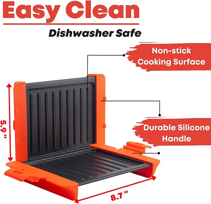 Maconee Microwave Sandwich maker | Microwave Grill Cheese Maker | Microwave Crisper Toaster Cookware | Panini Press | Cooking Fast and Dishwasher Safe Orange
