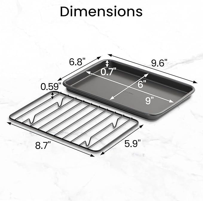 GoodCook Set of 2 Nonstick Steel 9" x 6" Toaster Oven Mini Baking Sheets with Racks, Gray