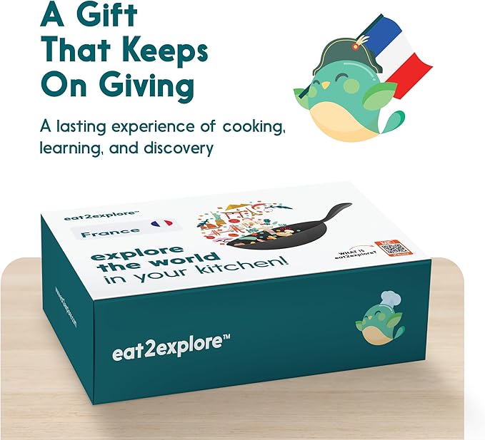 eat2explore Cooking Kits for Kids 14 Pcs – Interactive & Educational Kids Cooking Sets Real for Ages 5 and Up,3 Recipe Cards & Global Ingredients – Fun for Young Chefs (France Edition)
