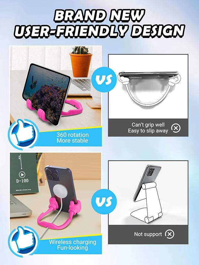 Christmas Stocking Stuffers for Teens Girls Women Cell Phone Holder: Thumbs Up Lazy Phone Holder for Desk Gifts for Adults Kids Teenager Wife Mom Funny White Elephant Useful Trendy Stuff Hot Pink