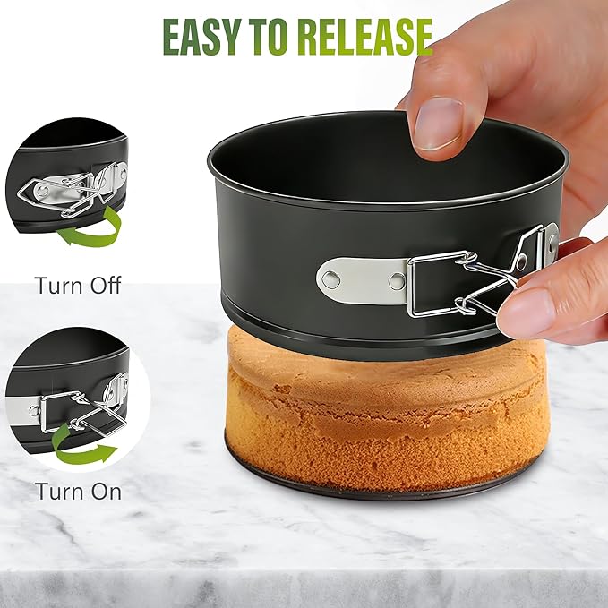 Vakoo 4 Inch Springform Pan - Nonstick, Leakproof Cheesecake Pan for Baking, Easy Release, No Parchment Paper Needed, Set of 4