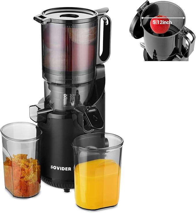 Cold Press Juicer Machine-Compact Juicer Machines Up to 92% Juice Yield 5.3" Wide Chute for High Nutrient Fruits Vegetables,Slow Masticating Juicer Easy Clean with Brush Pulp Measuring Cup Reverse