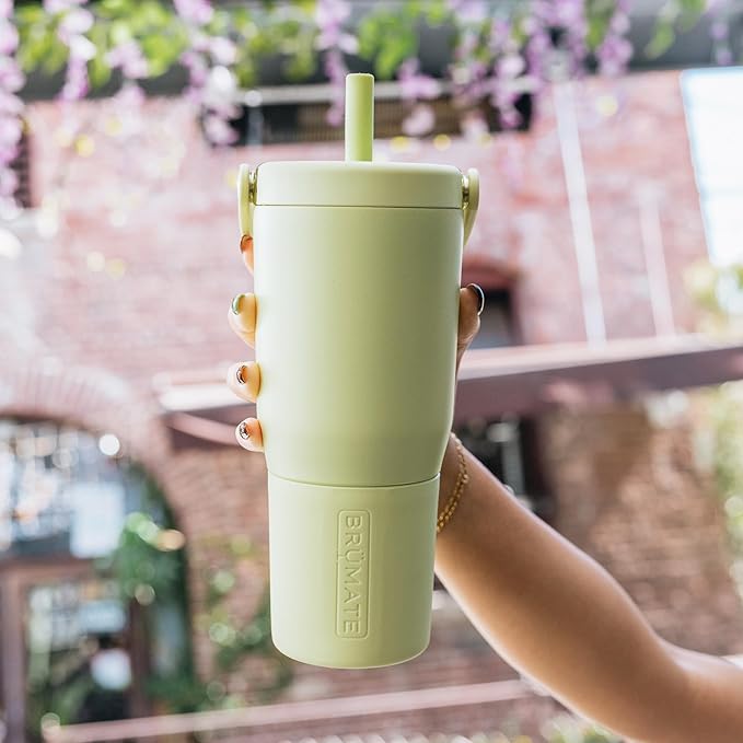 BrüMate Resa 25oz 100% Leakproof Travel Tumbler w/Handle & Straw | Flexible SoftSip Straw | Silicone Sleeve for Durability | Stainless Steel | Cup Holder & Travel Friendly Water Bottle (Blue Agave)