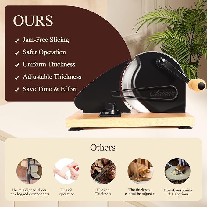 Manual Bread Slicer for Homemade Bread,Even Slicing Thickness-Adjustable Slices,Sourdough Slicer with Scale Lines&SuperStrong SuctionCup Fixation (Black-Guide)