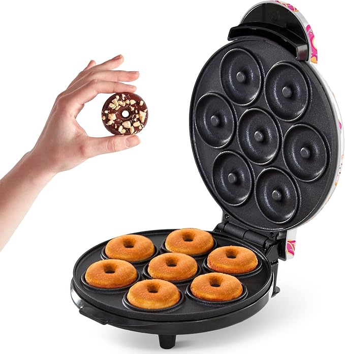 Dash Mini Donut Maker Machine for Kid-Friendly Breakfast, Snacks, Desserts & More with Non-stick Surface, Makes 7 Doughnuts, Donut Print