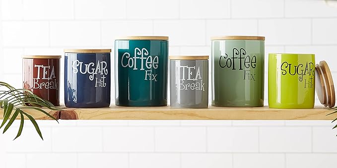 DII Kitchen Accessories Retro Collection Ceramics, Canister Set, Teal, 3 Piece