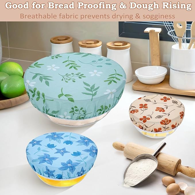 5-Size Reusable Beeswax Bowl Covers for Bread Proofing, Cotton Cloth Flexible Beeswax Wraps for Food Storage(Plant leaves)