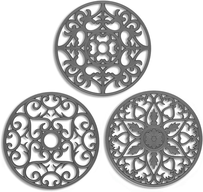 ME.FAN Trivets / Silicone Trivets 3 Pcs Silicone Mats for Hot Dishes / Hot Pots / Hot Pans, Hot Pads to Portect Table and Counter Top - Flexible / Durable / Non Slip (Grey)