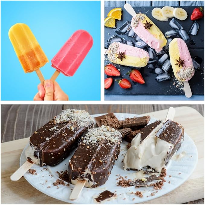 Set of 6 Stainless Steel Popsicle Molds Kit, Metal Popsicle Moulds,Homemade Ice Treat Makerwith 50 Wooden Sticks and 6 Silicone Seals and 20 Pop Bags,Cleaning Brush（semi-circular）