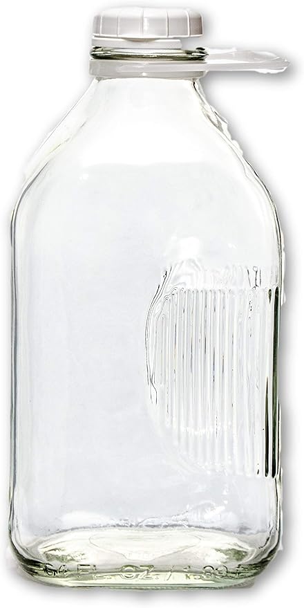 The Dairy Shoppe Glass Milk Bottle, Heavy Glass with 48mm Lid, Creamery Style (64 oz/1 pk, Half Gallon)