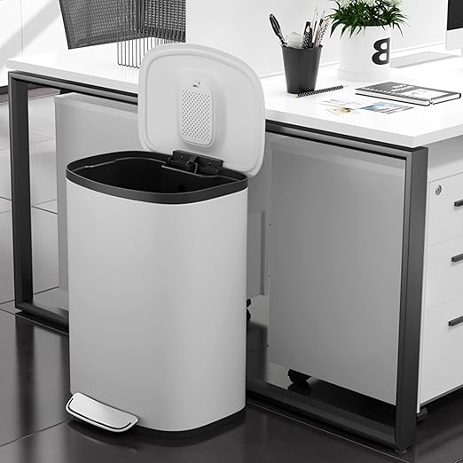 13 Gallon/50L Trash Can with Foot Pedal, Stainless Steel Garbage Can with Soft-Close Lid, Exquisite Oval Cover Garbage Bin Hands-Free for Kitchen, Living Room, Bathroom, Office, Commercial