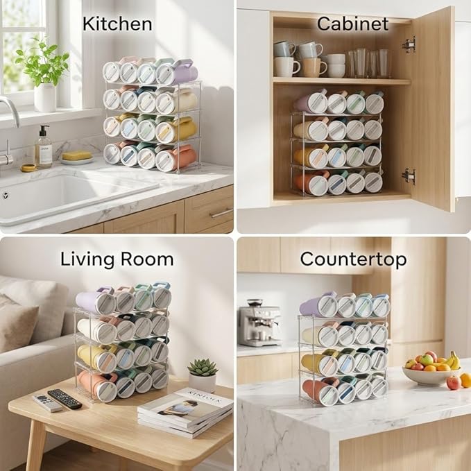 Stackable Water Bottle Organizer for Stanley 40 oz Tumbler, Larger Water Bottle Holder for Kitchen Cabinet, Pantry Organizers and Storage for Stanley Cup and Tumbler Organizer, Hold 12 Bottles