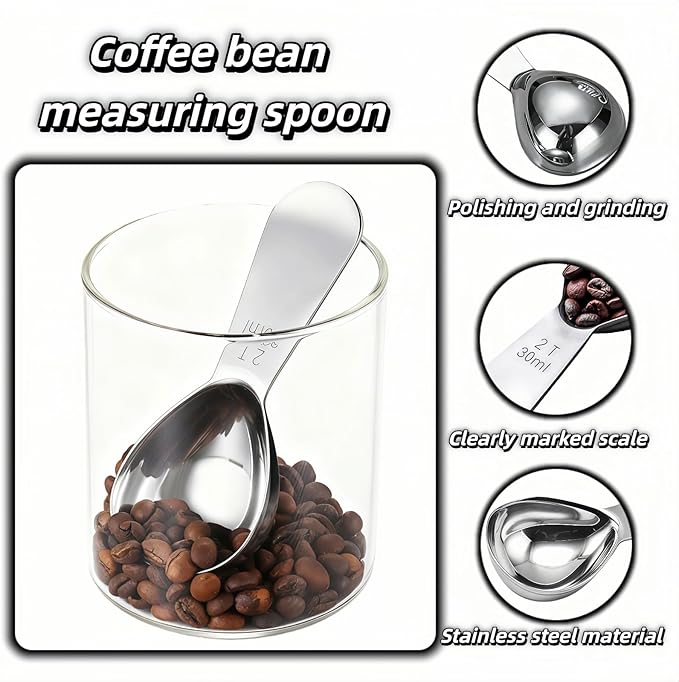 30ml Stainless Steel Coffee Scoop, 2 Tbsp Measuring Spoons for Protein Powder, Sugar, Flour & Tea - Short Handle, Laser Etched Markings, Dishwasher Safe, Heavy-Duty 304 Food-Grade Steel