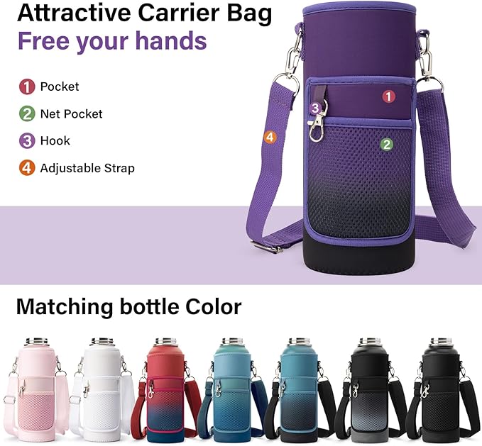 DYSANKY Insulated Water Bottle | Thickened Stainless Steel Vacuum Metal | Portable Sports Water Jug for Gym and Hiking with Straw, Carrier Bag, Handle Strap | BPA-Free 40 oz