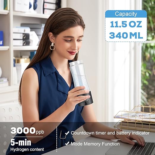 Hydrogen Water Bottle Generator with SPE/PEM Technology, 5000PPB,Portable Rechargeable Hydrogen Water Ionizer Machine for Home,Office, Gym,Travel -Gift for Holidays