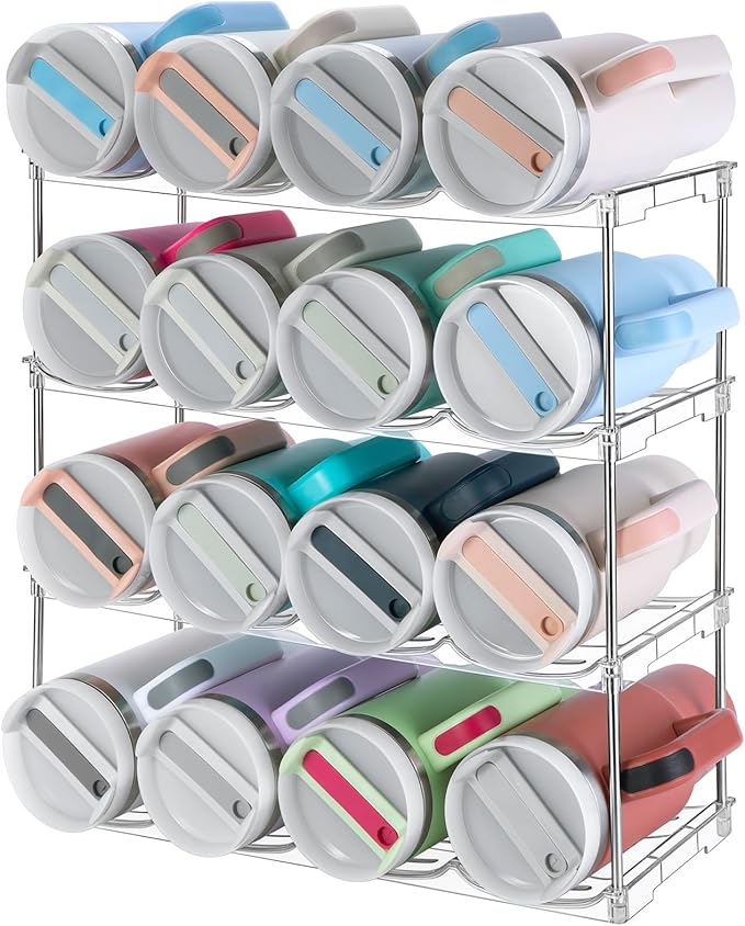 Stackable Water Bottle Organizer for Stanley 40 oz Tumbler, Larger Water Bottle Holder for Kitchen Cabinet, Pantry Organizers and Storage for Stanley Cup and Tumbler Organizer, Hold 16 Bottles
