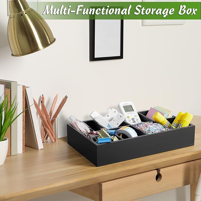 DRASTAR Tea Bag Organizer, Tea Box Organizer Storage Box, Wooden Tea Bag Holder, Tea Chest with 8 Compartments, Tea Caddy for Tea Bags Organizer, Black