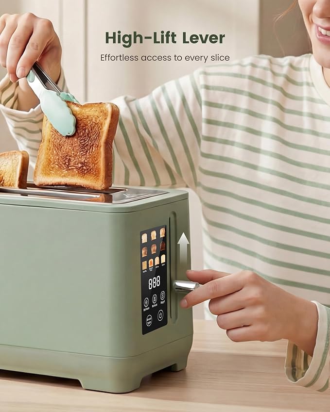 4 Slice Toaster, Long Slot Touch Screen Retro Toaster with Digital Countdown, Extra-Wide Slots for Bagels & Bread, 6 Browning Levels, 5 Bread Modes, Defrost Reheat Cancel, Stainless Steel