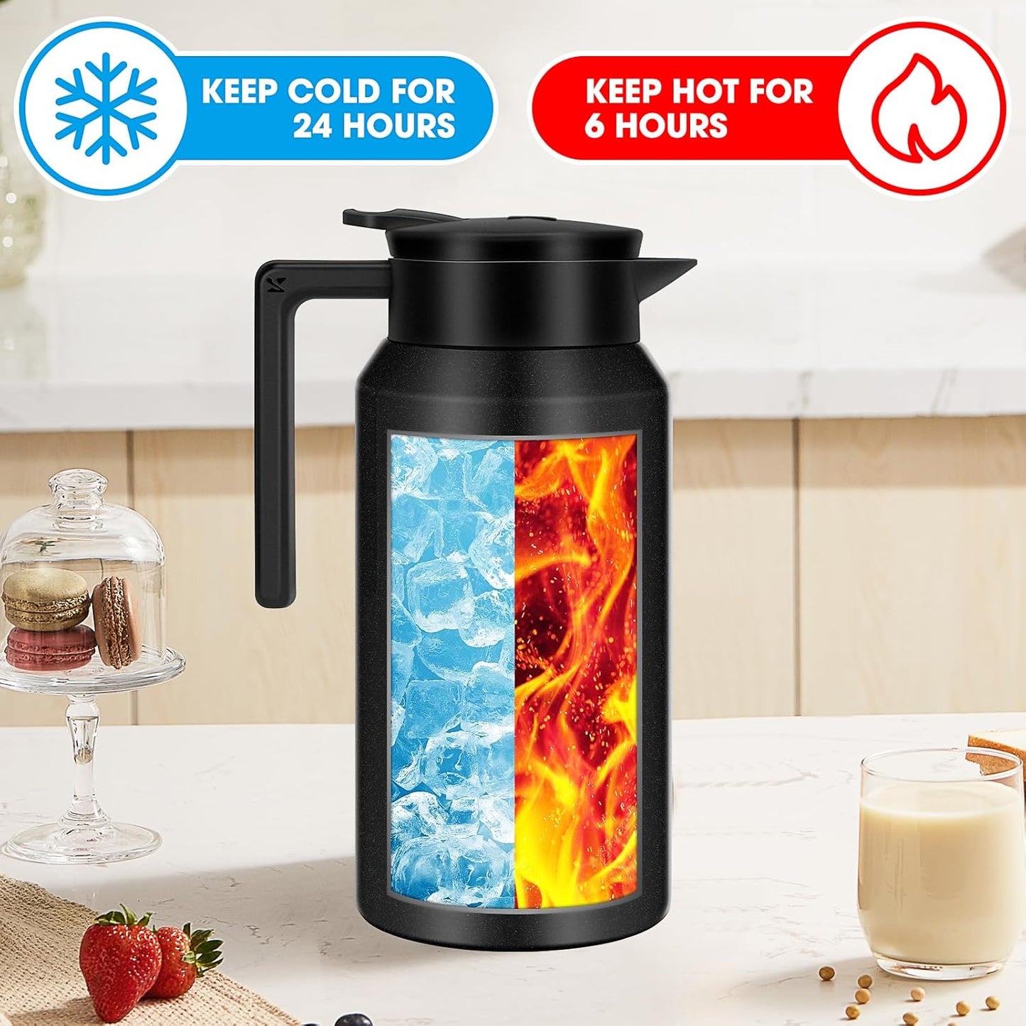 ShineMe Thermal Coffee Carafe, 40oz(1.2L) Stainless Steel Coffee Carafe for Keeping Hot Liquids, Travel Size Insulated Thermal Carafes for Coffee, Tea, Water, Beverage Dispenser(Black)