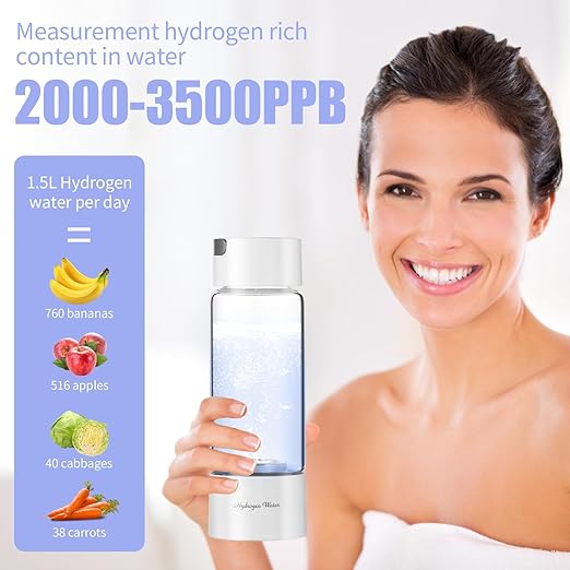 New Upgraded Version Hydrogen Water Bottle,Hydrogen Water Bottle Generator,Portable H2 Rich Water Cup,Your Perfect Partner for a Health-Conscious Lifestyle Glass 380ml (White)