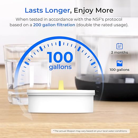 Waterdrop PT-09BL 10-Cup Large Glass Water Filter Pitcher, Eco-Friendly, NSF/ANSI 53, 42 & 372 Certified Filter, Reduces PFOA/PFOS, Chlorine, Cadmium, Copper & Mercury, BPA-Free, Easy to Clean, Black
