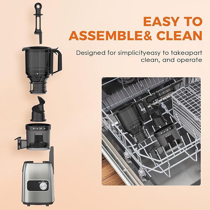 Juicer Machines, Cold Press Juicer Fit Whole Fruits & Vegetables, Slow Masticating Juicers with 5.3" Wide Feed Chute, High Juice Yield, BPA Free