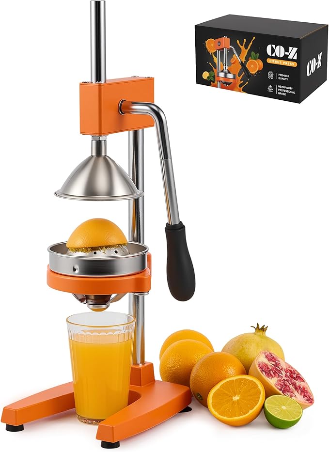 CO-Z Manual Citrus Juicer, Heavy-Duty Manual Juicer with Conical & Flat Pressure Plates, Professional Lemon Squeezer for Orange Pom Lime Lemon Juice, Dishwasher Safe Juice Press, Orange